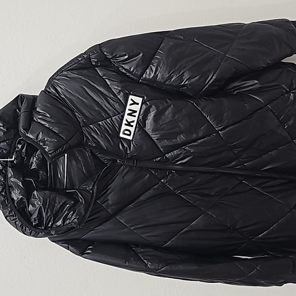 DKNY Jeans Diamond Quilted Hooded Water Resistant Coat Puffer Size XL Black - Picture 4 of 14